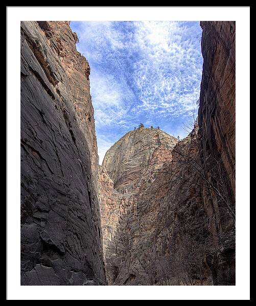 Towering Canyon Cliffs And Blue Sky Framed Print