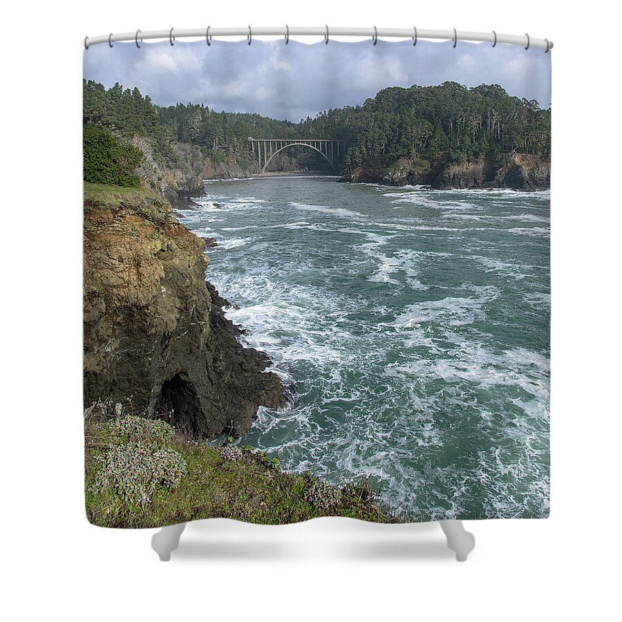 Coastal Bridge Over Rushing Waters Shower Curtain