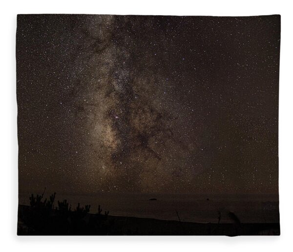 Milky Way Over Tranquil Shoreline Fleece Blanket