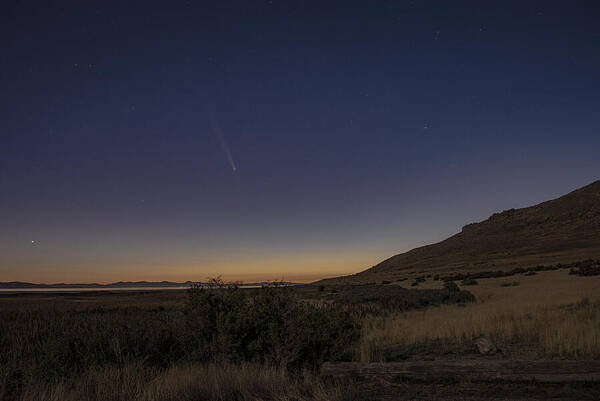 Twilight Comet Over Desert Landscape Art Print