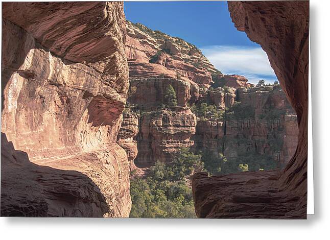 Canyon View Framed By Rocky Cliffs Greeting Card