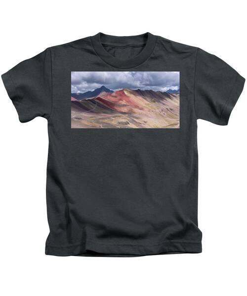 Rainbow Mountain Range Under Cloudy Skies Kids T-Shirt