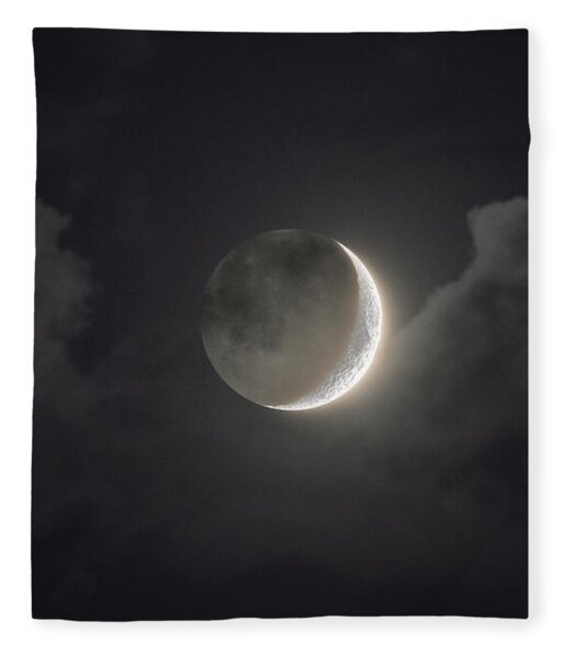Shimmering Crescent Among Clouds Fleece Blanket
