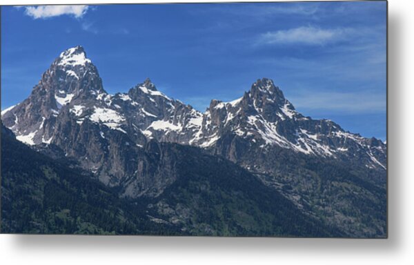 Snow-capped Teton Mountain Peaks Under Blue Sky Metal Print