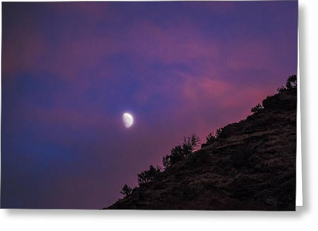 Moonlit Evening Over Silhouetted Hills Greeting Card
