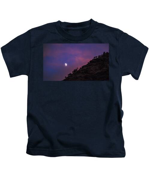 Moonlit Evening Over Silhouetted Hills Kids T-Shirt