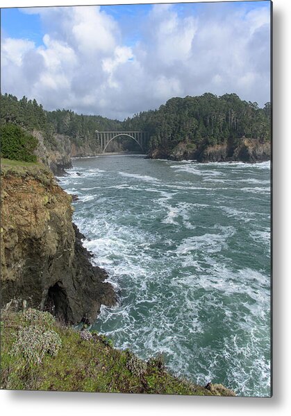 Coastal Bridge Over Rushing Waters Metal Print