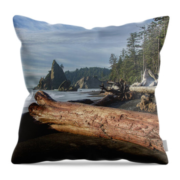 Driftwood on a Pebbled Beach Throw Pillow