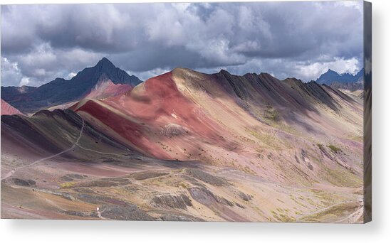 Rainbow Mountain Range Under Cloudy Skies Acrylic Print