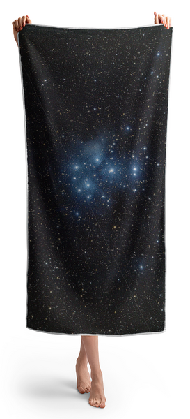 Pleiades Cluster in Cosmic Night Beach Towel by Brandon Wichmann