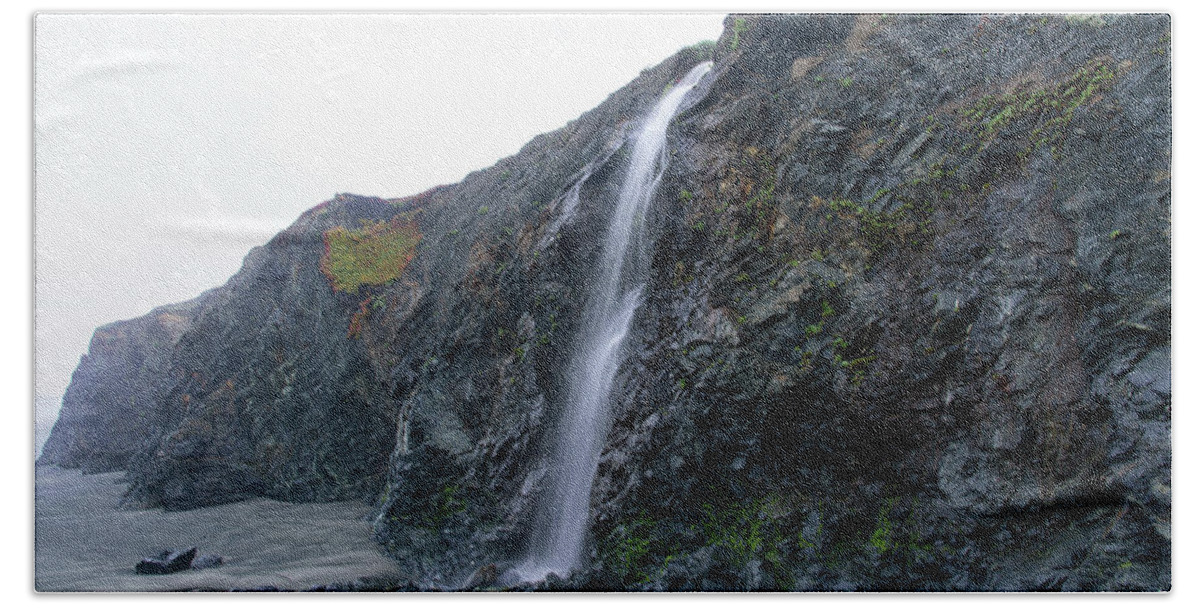 Secluded Coastal Waterfall Cascade Hand Towel