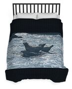 Seals Resting On Rocky Shoreline Duvet Cover