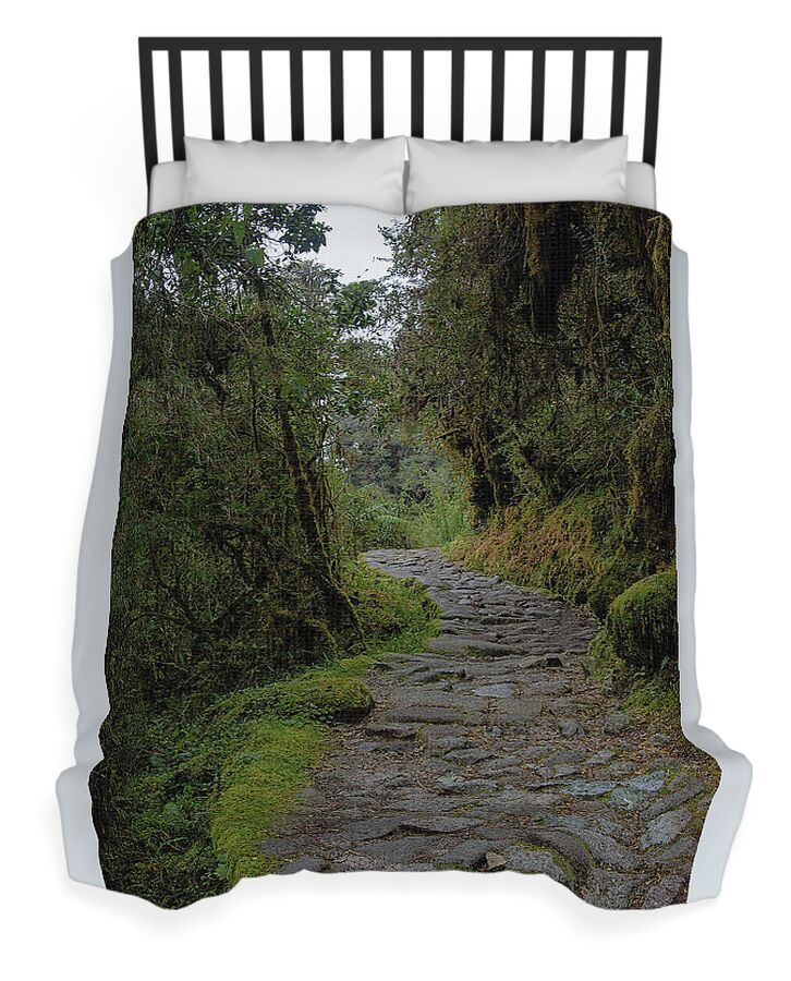 Moss-covered Path Through Lush Forest On The Inca Trail Duvet Cover