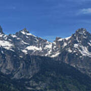 Snow-capped Teton Mountain Peaks Under Blue Sky Poster