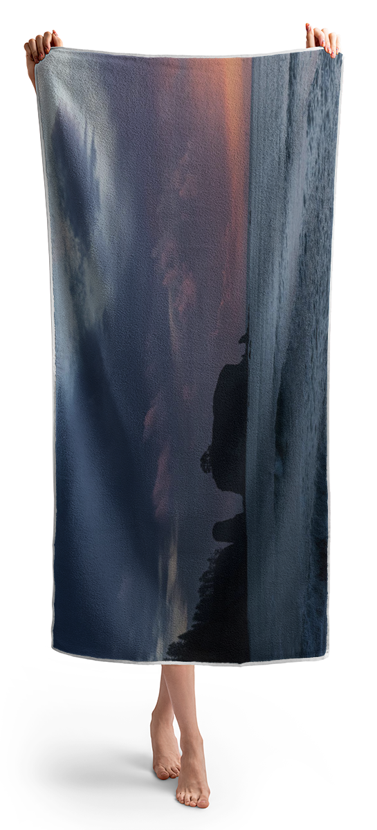 Serene Coastal Sunset with Cliffs Beach Towel