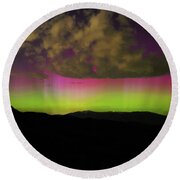 Vibrant Aurora Over Wasatch Mountain Range Round Beach Towel
