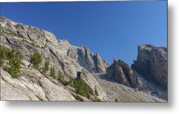 Majestic Mountain Peaks Under Blue Sky Metal Print