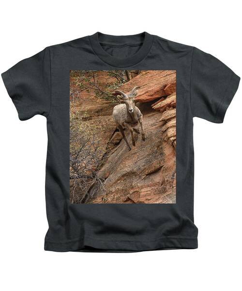Big Horn Sheep Agile Descent In Zion National Park Kids T-Shirt