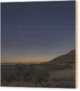Twilight Comet Over Desert Landscape Wood Print