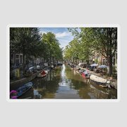 Serene Amsterdam Canal With Boats And Trees Sticker
