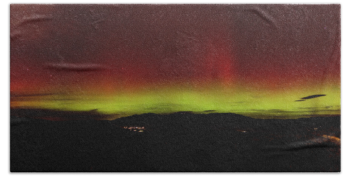 Northern Lights Over Mountain Range Hand Towel