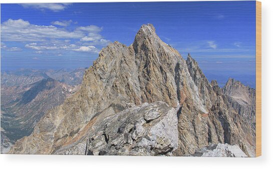 Majestic Mountain Peak Under Clear Skies Wood Print