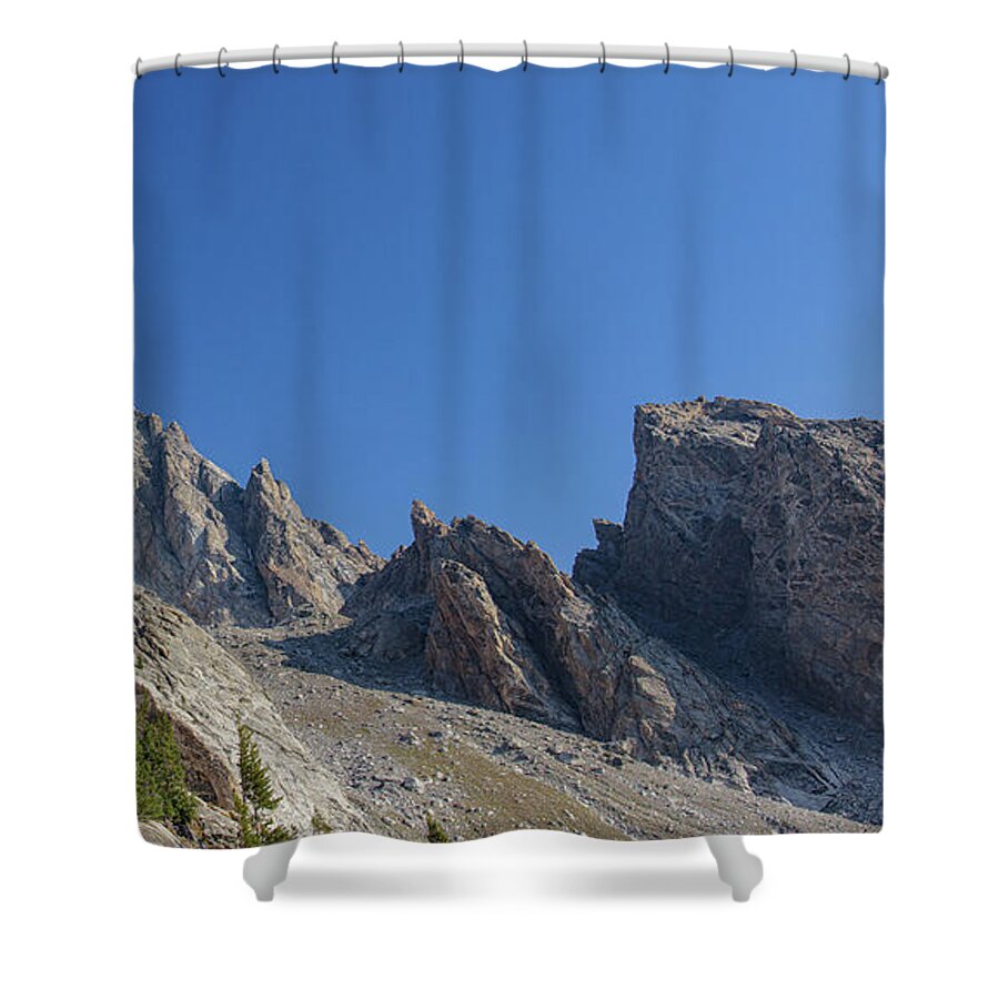 Majestic Mountain Peaks Under Blue Sky Shower Curtain