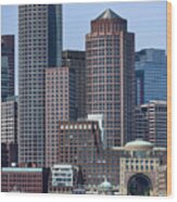 Boston Skyline by the Water Wood Print