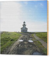Lighthouse Under A Bright Sky Wood Print