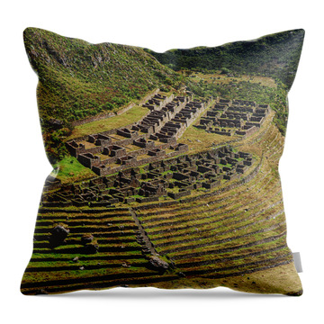 Ancient Terraces And Ruins In Andes Mountains Throw Pillow
