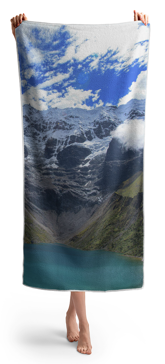 Majestic Mountain Overlooks Humantay Lake Beach Towel