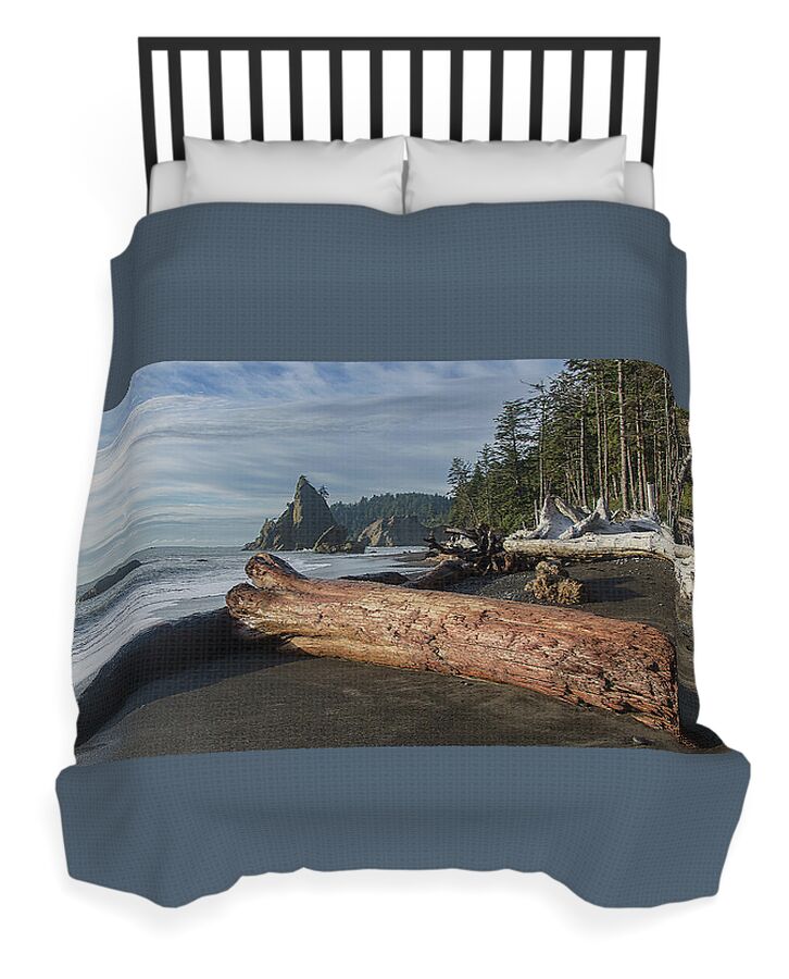 Driftwood on a Pebbled Beach Duvet Cover