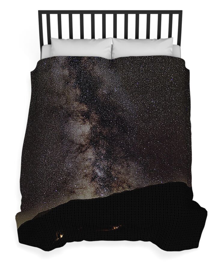 Starry Night Over Mountain Landscape Duvet Cover
