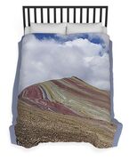 Colorful Mountain Range Under Cloudy Sky Duvet Cover
