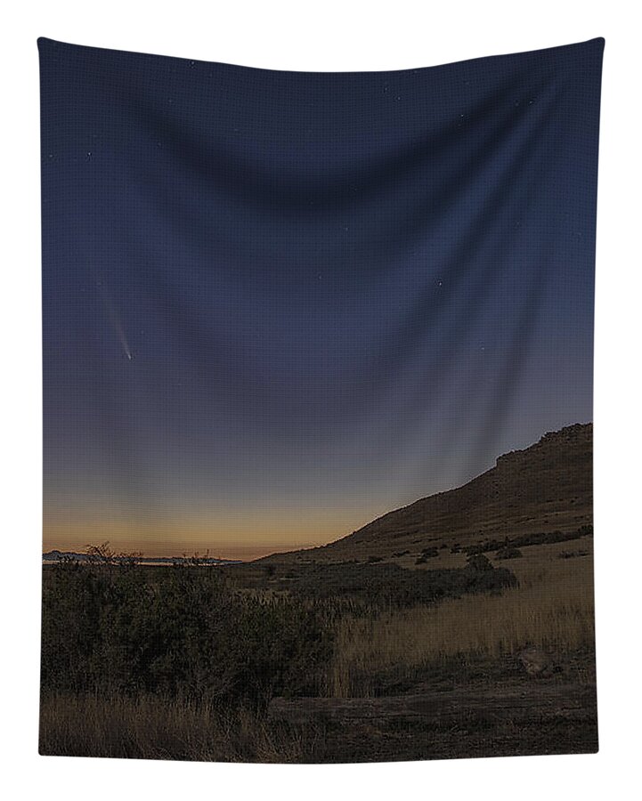 Twilight Comet Over Desert Landscape Tapestry