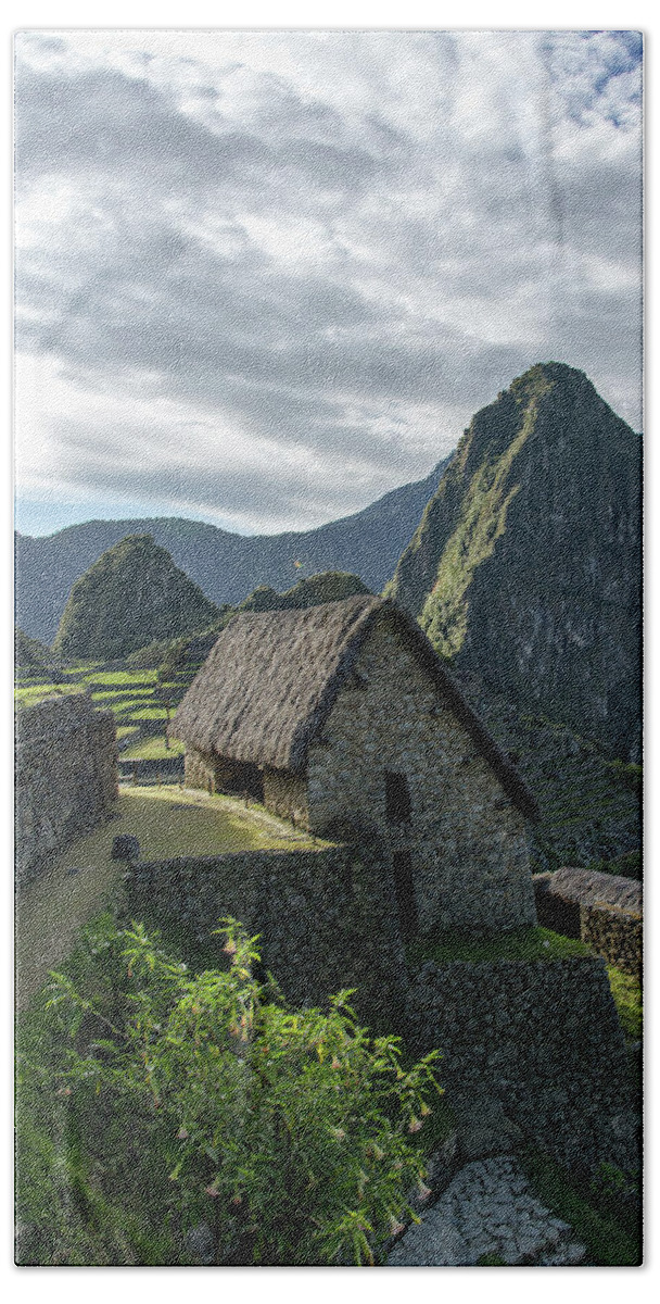 Ancient Ruins With Majestic Mountain Backdrop Hand Towel