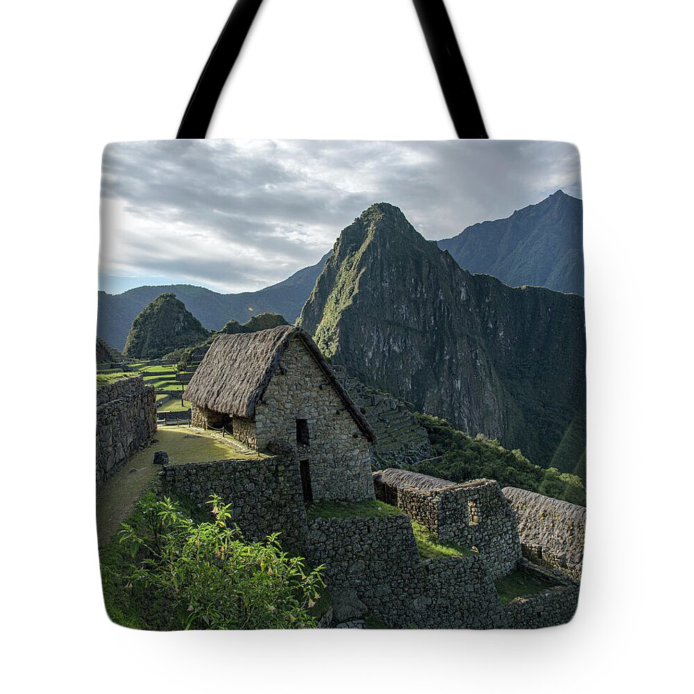 Ancient Ruins With Majestic Mountain Backdrop Tote Bag