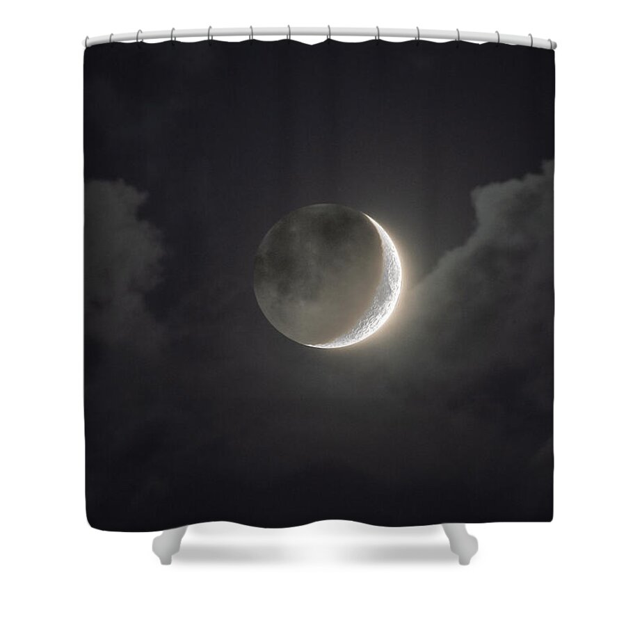 Shimmering Crescent Among Clouds Shower Curtain