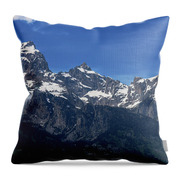Snow-capped Teton Mountain Peaks Under Blue Sky Throw Pillow