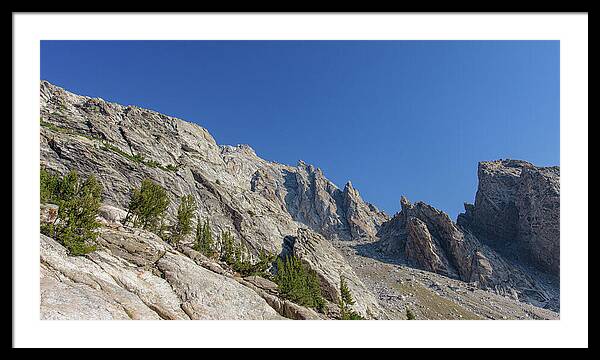 Majestic Mountain Peaks Under Blue Sky Framed Print