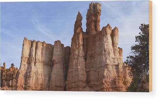Majestic Rock Formations Under Blue Sky In Bryce Canyon National Park Wood Print