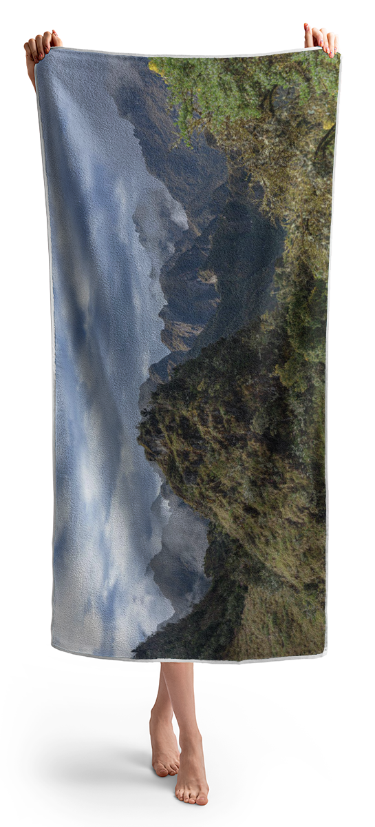 Misty Andes Mountain Range Landscape Beach Towel