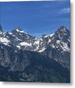Snow-capped Teton Mountain Peaks Under Blue Sky Metal Print