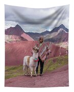 Peruvian Scene With Red Valley And Llama Tapestry