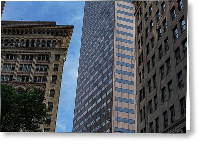 Skyscrapers Against Blue Sky Greeting Card