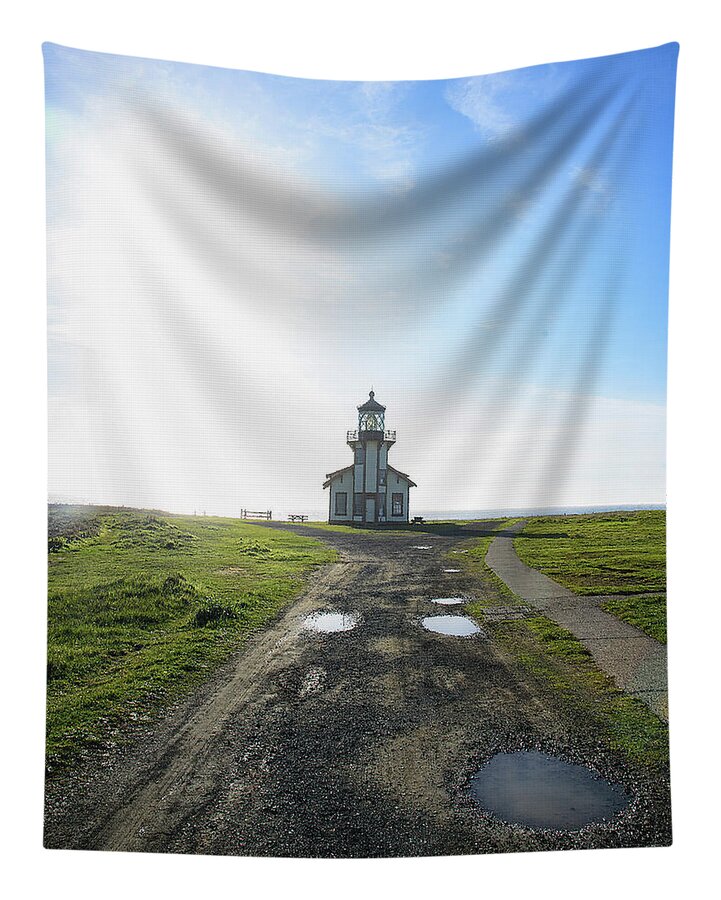 Lighthouse Under A Bright Sky Tapestry