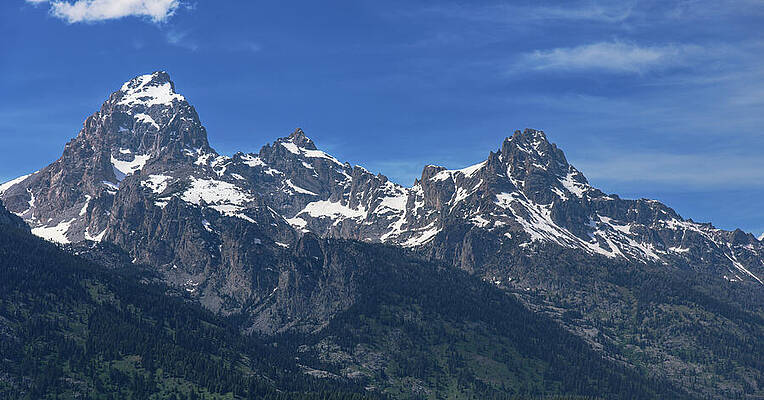 Mountain Wall Art featuring the photograph Snow-Capped Teton Mountain Peaks Under Blue Sky by Brandon Wichmann