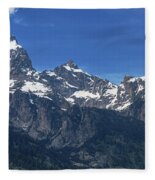 Snow-capped Teton Mountain Peaks Under Blue Sky Fleece Blanket