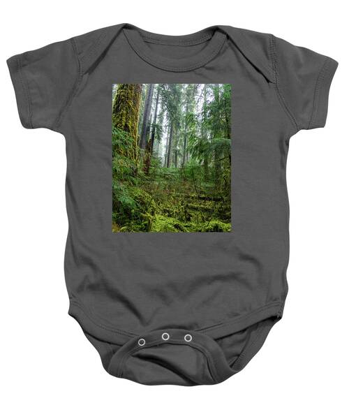 Misty Forest Silhouettes In Olympic National Park Baby One-Piece