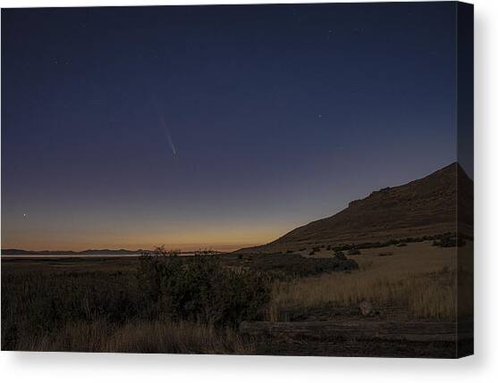 Twilight Comet Over Desert Landscape Canvas Art Print by Brandon Wichmann